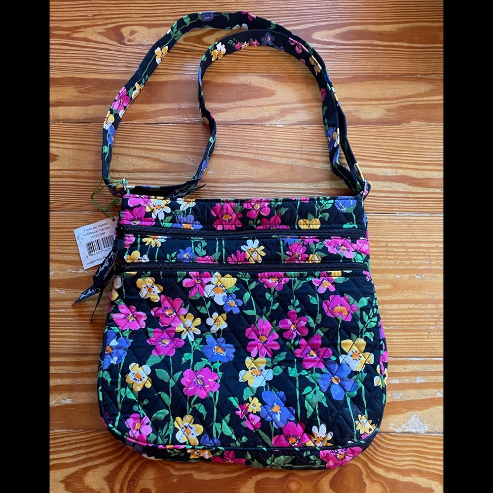 NWT VERA BRADLEY TRIPLE ZIP HIPSTER WILDFLOWER GARDEN